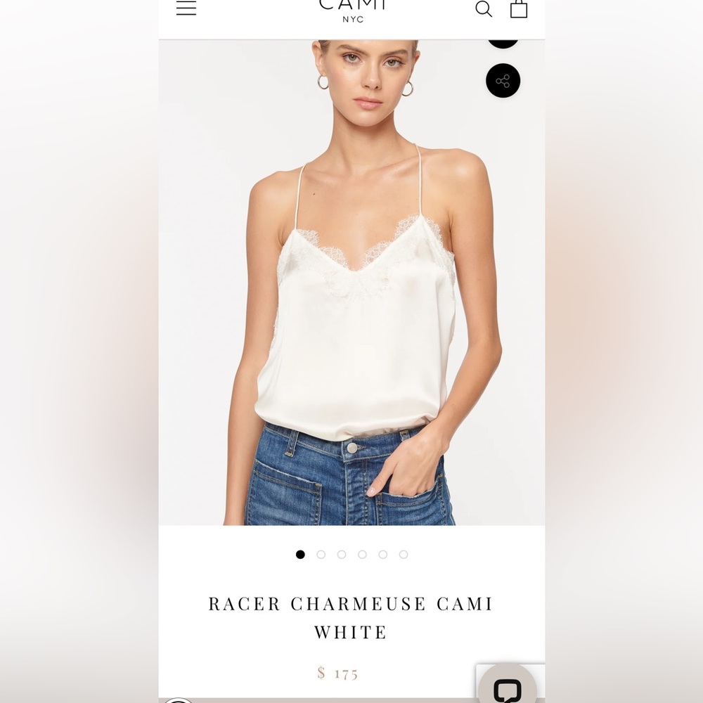 The Racer by Cami NYC White Silk Cami- Medium M